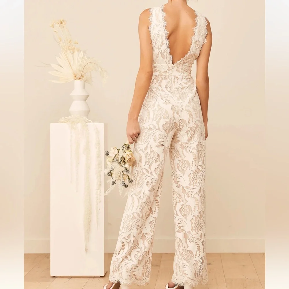 NWT Lulus Enamored With You White Lace Wide-Leg Jumpsuit, Womens Size XS